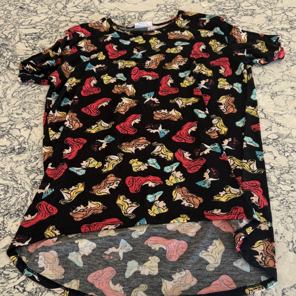 Girls' Black Multicolor Disney Princess Character Print Short Sleeve Top
